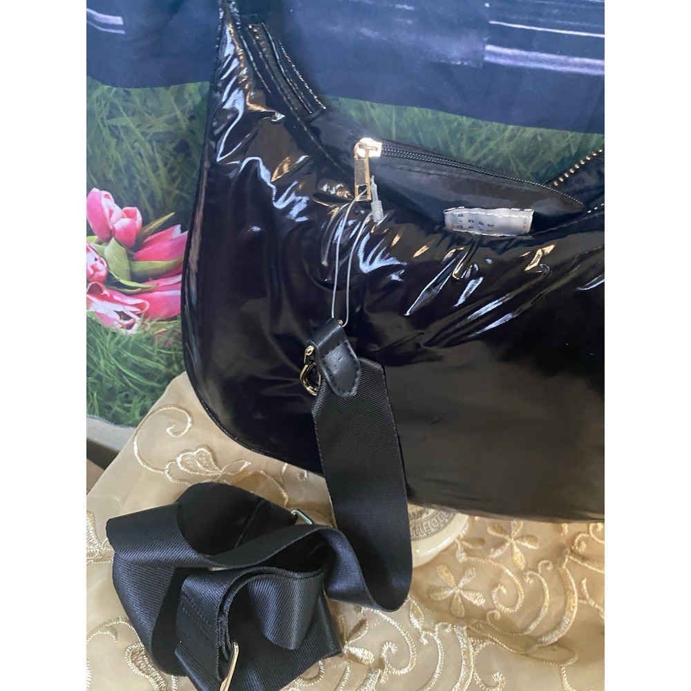 A New Day Modern BLACK Recycled Nylon Detachable Crossbody Strap Hobo Hand bag - Picture 4 of 5